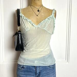Mint green sheer cami with ruffled straps and sweetheart neckline Shabbychic